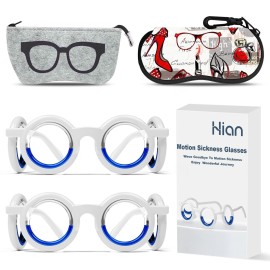 Hion Motion Sickness Glasses,Relieve Carsickness Airsickness Seasickness Glasses,Ultra-Light Portable Nausea Vertigo Glasses, No Lens Liquid Glasses for Adults or Kids(2Pairs)