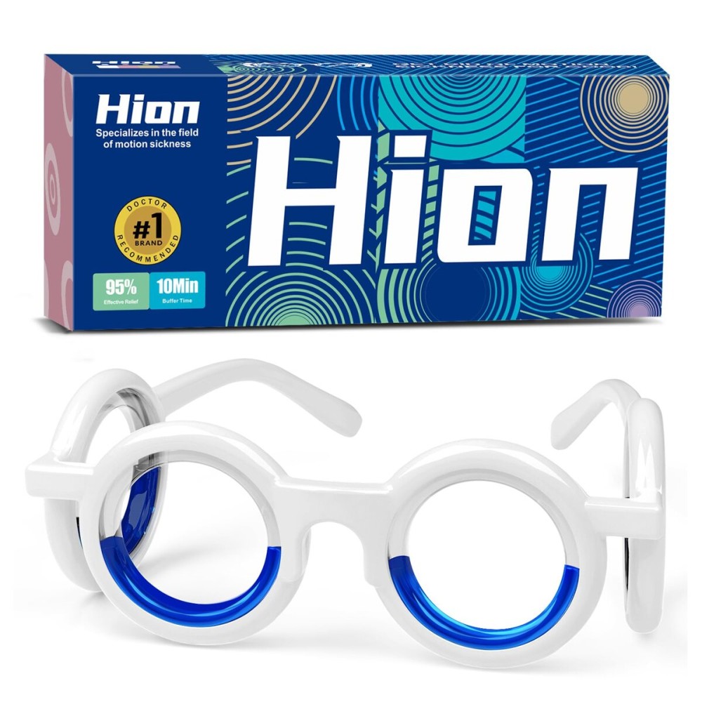 Hion Motion Sickness Glasses, Car Sickness Glasse,Relieve Carsickness Airsickness Seasickness,Anti Nausea Vertigo Glasses, No Lens Liquid for Adults or Kids