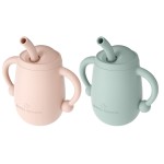 Cuddle Campus Pack of 2 Silicone Baby Training Cup, Shatterproof Toddler Sippy Cups with Straw, Open Cup for Baby, 6+ Months 4 Oz