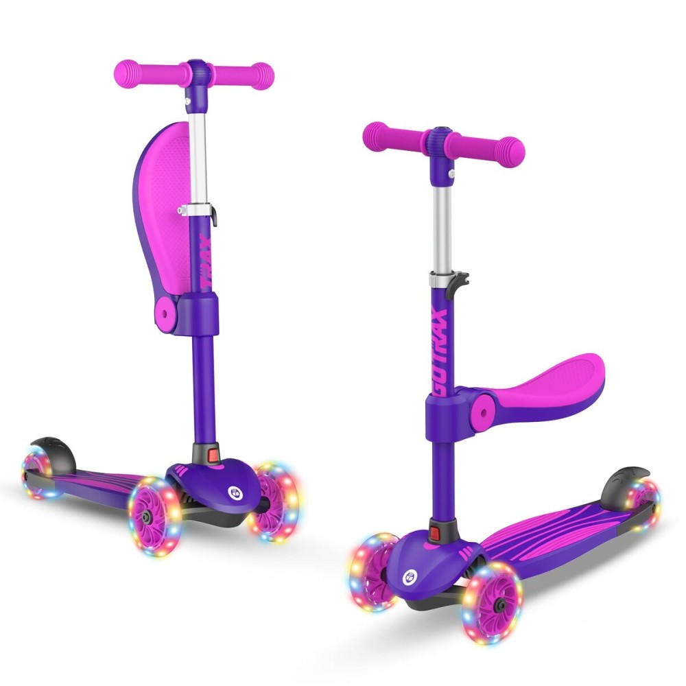 Gotrax KS3 Kids Kick Scooter, LED Lighted Wheels, Adjustable Handlebars and Removable Seat, Lean-to-Steer & Widen Anti-Slip Deck, 3 Wheel Scooter for Kids Ages 3-8 and up to 100 Lbs (DarkViolet)