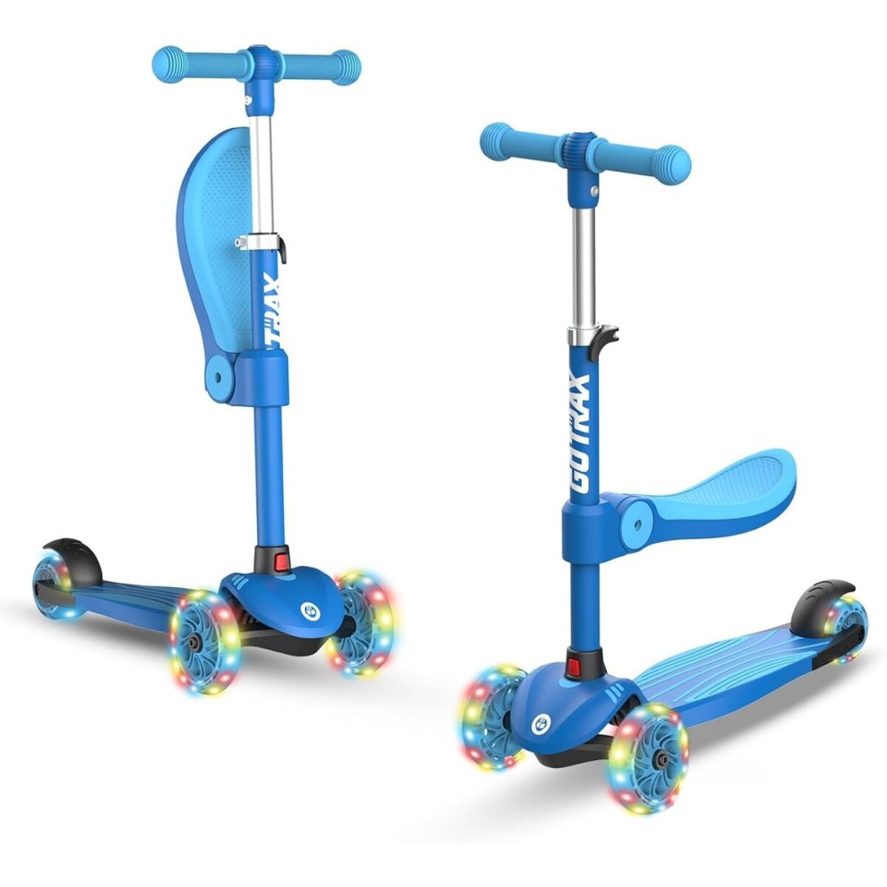 Gotrax KS3 Kids Kick Scooter, LED Lighted Wheels, Adjustable Height Handlebars and Removable Seat, Lean-to-Steer & Widen Anti-Slip Deck, 3 Wheel Scooter for Kids Ages 2-8 and up to 100 Lbs (SkyBlue)