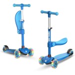 Gotrax KS3 Kids Kick Scooter, LED Lighted Wheels, Adjustable Height Handlebars and Removable Seat, Lean-to-Steer & Widen Anti-Slip Deck, 3 Wheel Scooter for Kids Ages 2-8 and up to 100 Lbs (SkyBlue)