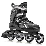 2PM SPORTS Torinx Green Boys Adjustable Inline Skates, Fun Beginner Roller Skates for Kids, Youth, Girls, Men and Women (Black, Large - Youth (4-7 US))