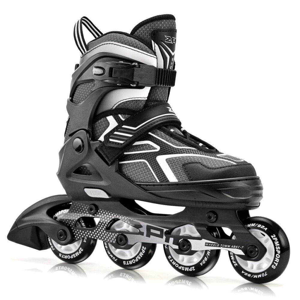 2PM SPORTS Torinx Green Boys Adjustable Inline Skates, Fun Beginner Roller Skates for Kids, Youth, Girls, Men and Women (Black, Medium - Big Kid (1-4 US))