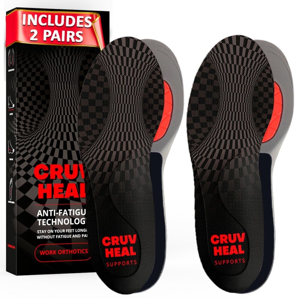 2 Packs of (New) Work Orthotic Insoles - Anti Fatigue Medium Arch Support Shoe Insert Men Women - Plantar Fasciitis Flat Feet - Relieve Foot Pain - Work Boot Insoles Standing All Day (Gray, M)