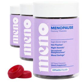 O Positiv MENO Gummies for Menopause, 30 Servings (Pack of 3) - Hormone-Free Supplements for Women with Black Cohosh & Ashwagandha KSM-66 - Helps Alleviate Hot Flashes, Night Sweats, & Mood Swings