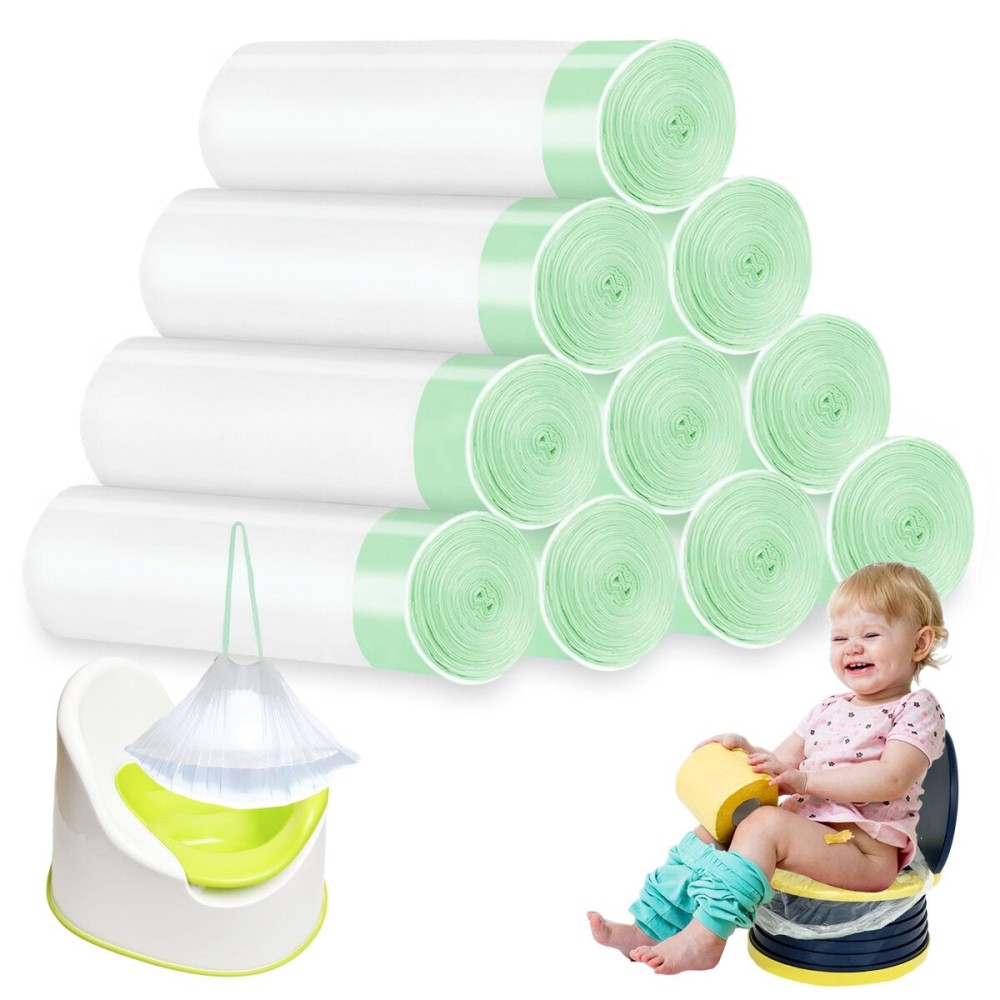 200 Pack Portable Potty Chair Liners with Drawstring,Disposable Training Toilet Seat Potty Bags for Kids Toddler Pet Outdoors(17.3x9.4 inch)