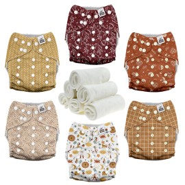 Mama Koala 3.0 Pocket Cloth Diapers for Babies with AWJ Lining, 6 Pack with 6 4-Layer Natural Cloth Diaper Inserts - Reusable and Washable Pocket Diapers(Lucky Colors)