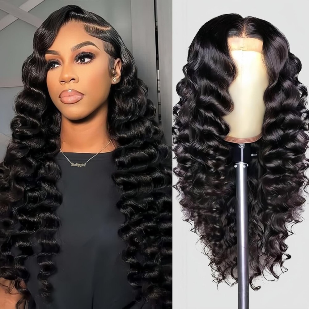 PYY Deep Wave Lace Front Wigs Human Hair Deep Wave Wig 13x4 HD Lace Frontal Wigs for Black Women Glueless Wigs Pre Plucked with Baby Hair 24 Inch
