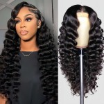 PYY Deep Wave Lace Front Wigs Human Hair Deep Wave Wig 13x4 HD Lace Frontal Wigs for Black Women Glueless Wigs Pre Plucked with Baby Hair 24 Inch