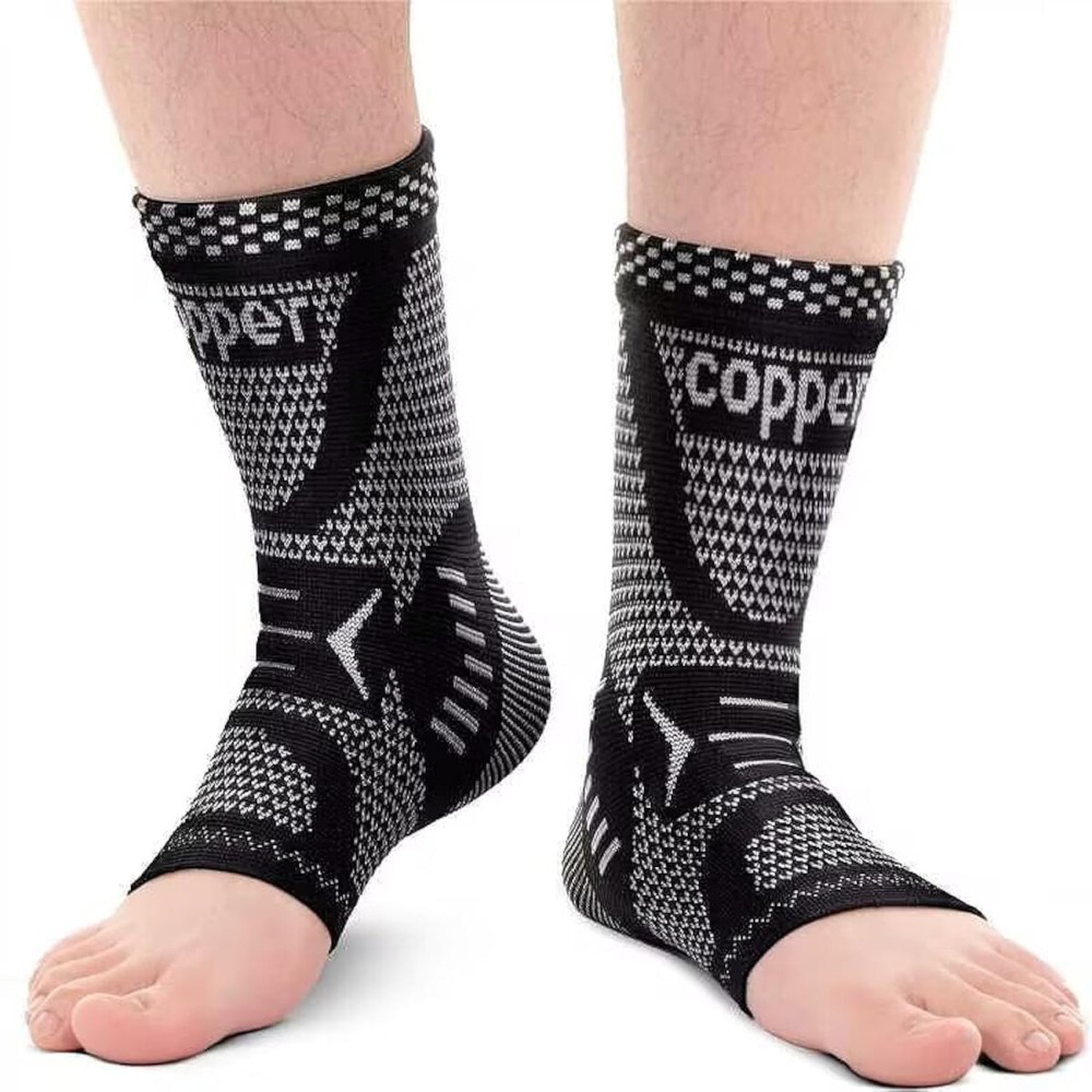 INDEEMAX Ankle Brace Compression Sleeve for Women & Men, Ankle Support Copper Infused Ankle Brace for Sprained Ankle, Plantar Fasciitis Sports, Achilles Tendonitis Pain Relief, Sliver Black, S