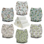 Mama Koala 3.0 Pocket Cloth Diapers for Babies with AWJ Lining, 6 Pack with 6 4-Layer Natural Cloth Diaper Inserts - Reusable and Washable Pocket Diapers(Cute Dinosaurs)