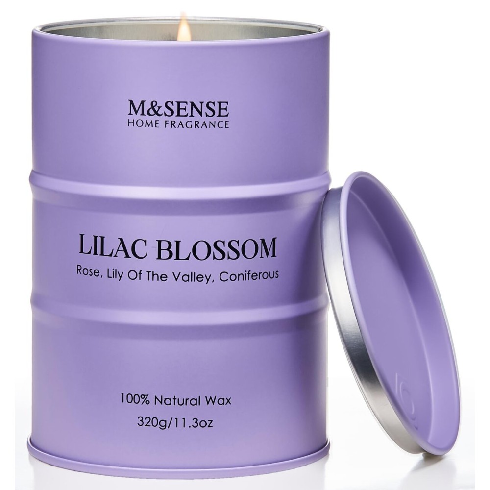 M&SENSE Lilac Blossom Soy Candles for Home Scented, 11.3oz 70 Hour Long Burning Aromatherapy Candle for Stress Relief Meditation Yoga Relaxing SPA, Housewarming Gifts for Women