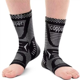 INDEEMAX Copper Ankle Brace Ankle Compression Sleeve Support Ankle Brace for Women & Men, Achilles Tendonitis Brace, Plantar Fasciitis, Sports, Silver Black, L