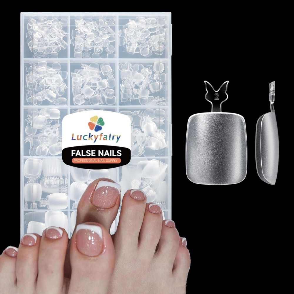 Luckyfairy 504pcs Toe Nail Press Ons: Squavol Toe Nail Tips Full Cover Fake Toenail, 15 Sizes Square Round Oval Press on Toenails for Women Big Wide Nail Extensions Home DIY Salon