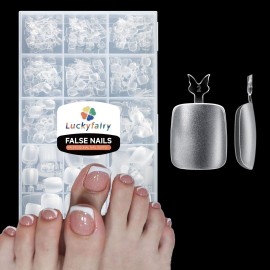Luckyfairy 504pcs Toe Nail Press Ons: Squavol Toe Nail Tips Full Cover Fake Toenail, 15 Sizes Square Round Oval Press on Toenails for Women Big Wide Nail Extensions Home DIY Salon