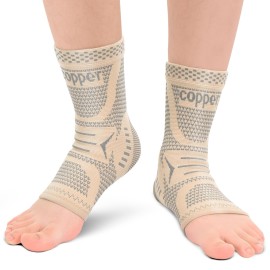 INDEEMAX Copper Infused Ankle Brace for Sprained Ankle, Ankle Compression Sleeve Ankle Support for Women & Men, Achilles Tendonitis Brace, Skin Silver, S