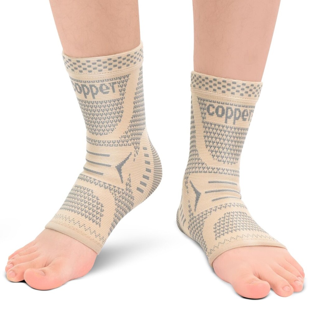 INDEEMAX Copper Infused Ankle Brace for Sprained Ankle, Ankle Compression Sleeve Support for Women & Men, Achilles Tendonitis Brace, Skin Silver, M