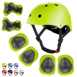 WayEee Kids Bike Helmet Set Skateboard Knee Pads, 7PCS Protective Gear Adjustable for Girls Boys 3-10 Age Elbow Pads Wrist Guards for Outdoor Sports Cycling Bike Roller Skating Scooter, Youth, Green