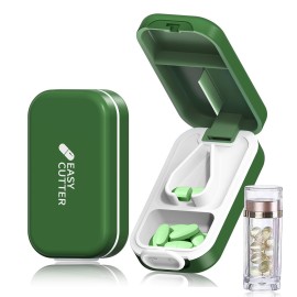 Pill Cutter | Best Pill Cutter for Small or Large Pills |with Safety Lock Buckle Design in The USA| Cuts Vitamins | Pill Splitter Detachable Silicone pad Easy to wash with Crystal Pill Box (White)