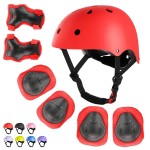 WayEee Kids Bike Helmet Set Skateboard Knee Pads, 7PCS Protective Gear Adjustable for Girls Boys 3-10 Age Elbow Pads Wrist Guards for Outdoor Sports Cycling Bike Roller Skating Scooter, Youth, Red