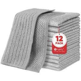 Orighty Multipurpose Wire Dishwashing Rag 12 Pcs, Upgraded Double-Layer Non-Scratch Wire Dish Cleaning Cloths, Reusable Steel Scrubber for Kitchen, Powerful Dishcloth Rag for Cookware, Grey, 7x8