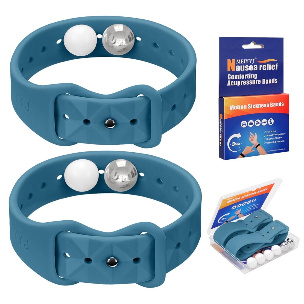 MEIYYJ Motion Sickness Bands for Adults and Kids Sea Wristbands for Cruise Travel Wristband, Natural Relief WristbandsSea Bands for Pregnancy Women(1 Pair Blue)