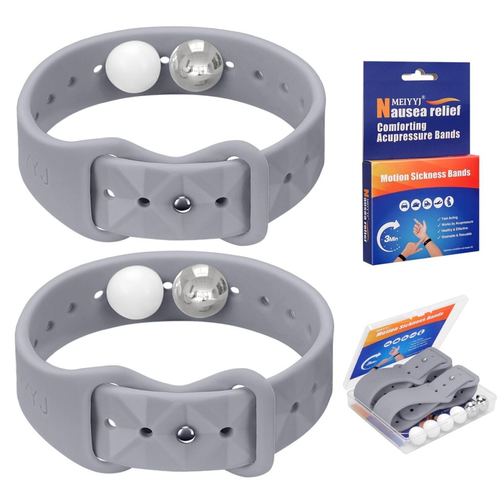 MEIYYJ Motion Sickness Bands for Adults and Kids Sea Wristbands for Cruise Travel Wristband, Natural Relief WristbandsSea Bands for Pregnancy Women(1 Pair Gray)