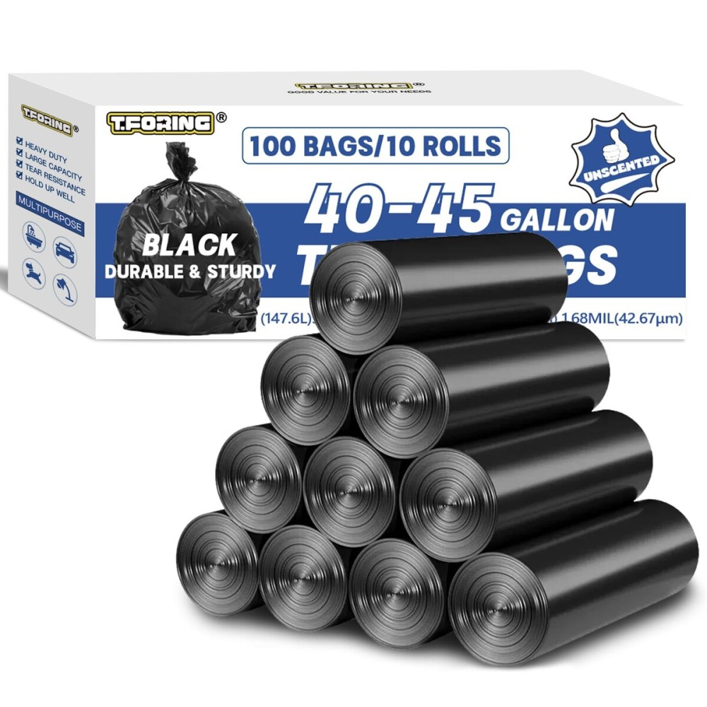 Large 40-45 Gallon Trash Bags Heavy Duty - 1.6 Mil Thick,39\'\'x47\'\' Strong Black Garbage Bags Unscented 100 Count Trash Can Liners for Construction Industrial Yard Outdoor Commercial