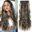 ALXNAN Clip in Long Wavy Synthetic Hair Extension 24 Inch Black with Blonde Highlights 4PCS Thick Hairpieces Fiber Double Weft Hair for Women