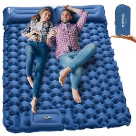 POWERLIX Double Sleeping Pad Camping Pads for 2 Person with Pillow, Built-in Foot Pump Inflatable Sleeping Mat for Backpacking, Hiking, Traveling, Outdoor, Portable Tent Camping Mattress