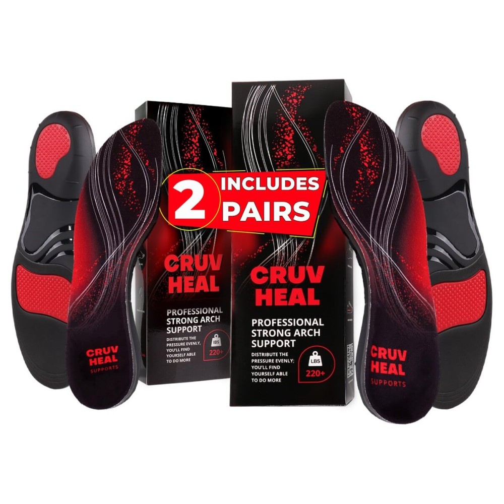 2 Packs of 220+ lbs Plantar Fasciitis High Arch Support Insoles Men Women - Orthotic Shoe Inserts - Boot Work Shoe Insole (Black, S)