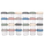 WeeSprout Baby Food Storage Glass Jars w/Lids (4 oz, 24 Pack) Matte Variety, Snack, Reusable Small Containers, Fridge or Freezer, Microwave & Dishwasher Safe, Essentials for Infants