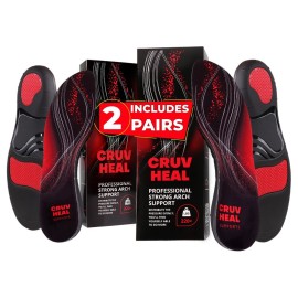 2 Packs of 220+ lbs Plantar Fasciitis High Arch Support Insoles Men Women - Orthotic Shoe Inserts - Boot Work Shoe Insole (Black, M)