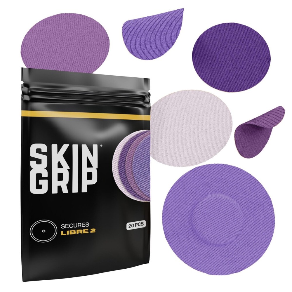 Skin Grip Freestyle Libre 2 Sensor Covers & Lingo CGM - Waterproof and Sweatproof Adhesive for 10-15 Days, Pre-Cut Medical Tape, Continuous Glucose Monitor Patch - 20 Pack, Purple