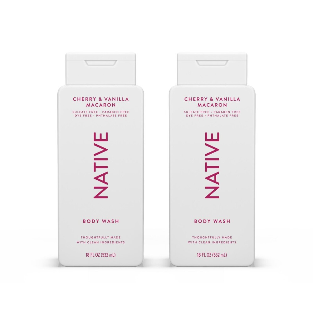 Native Body Wash Contains Naturally Derived Ingredients | For Women & Men, Sulfate, Paraben, & Dye Free Leaving Skin Soft and Hydrating | Cherry & Vanilla Macaron 18 oz - 2 Pk