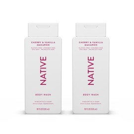 Native Body Wash Contains Naturally Derived Ingredients | For Women & Men, Sulfate, Paraben, & Dye Free Leaving Skin Soft and Hydrating | Cherry & Vanilla Macaron 18 oz - 2 Pk