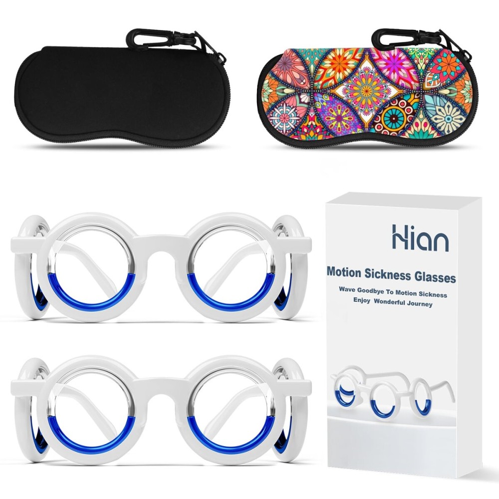Hion Motion Sickness Glasses,Relieve Carsickness Airsickness Seasickness Glasses,Ultra-Light Portable Nausea Vertigo Glasses, No Lens Liquid Glasses for Adults or Kids(2Pairs)
