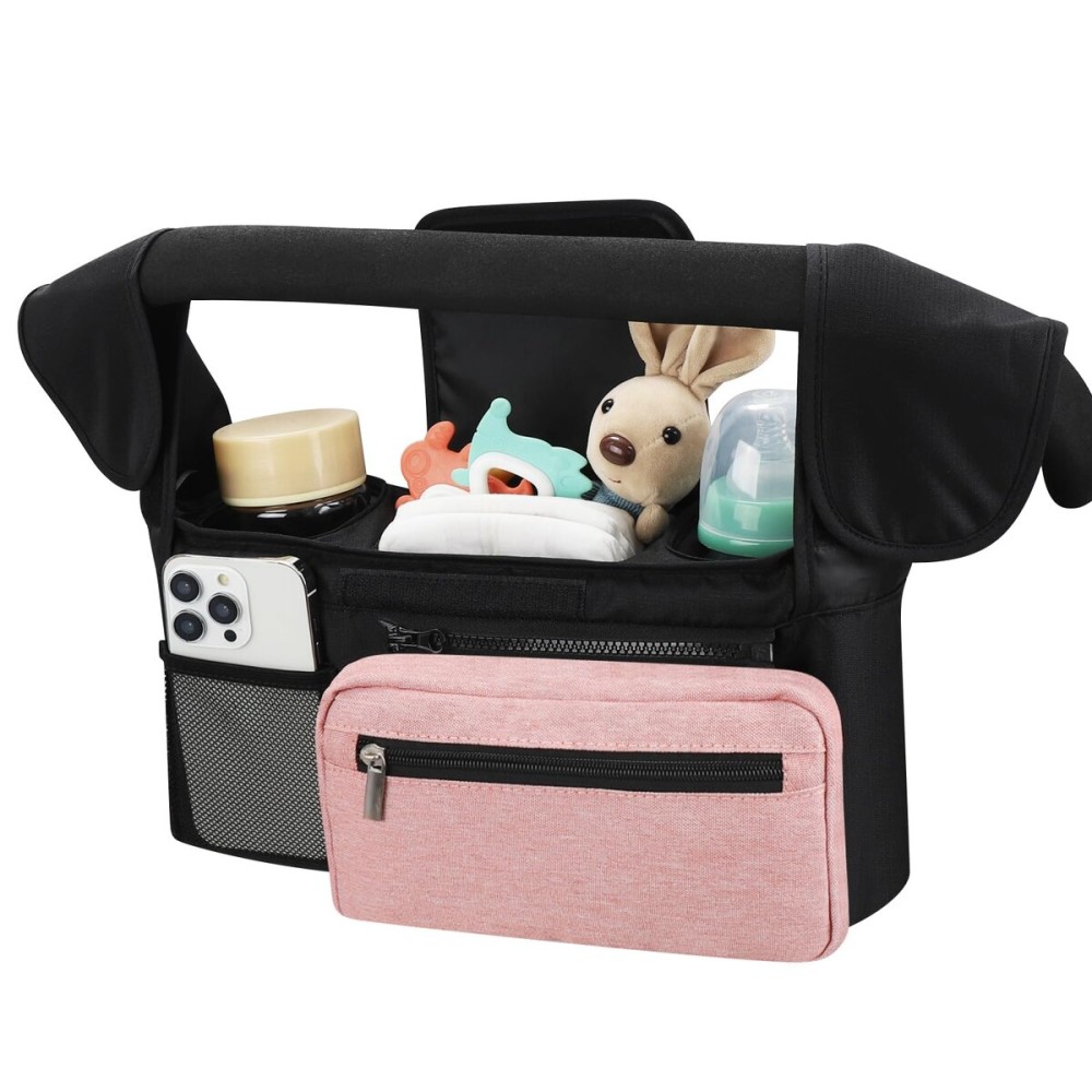 Accmor Universal Stroller Organizer with Insulated Cup Holder Detachable Phone Bag and Shoulder Strap,Stroller Bag Caddy Organizer Fits for Uppababy, Baby Jogger, Britax Strollers