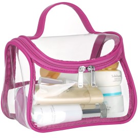 HAOGUAGUA Heavy Duty Clear Cosmetic Bag Waterproof Transparent Travel Makeup Toiletry Organizer Bag (Rose Pink)