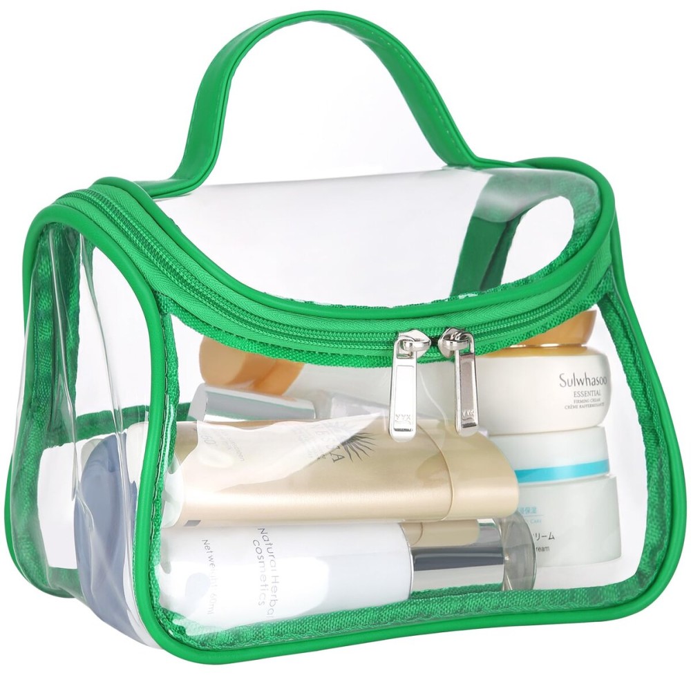HAOGUAGUA Heavy Duty Clear Cosmetic Bag Waterproof Transparent Travel Makeup Toiletry Organizer Bag (Green-1pcs)