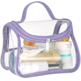 HAOGUAGUA Heavy Duty Clear Cosmetic Bag Waterproof Transparent Travel Makeup Toiletry Organizer Bag (Purple-1pcs)