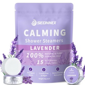SEONNIX Shower Steamers Aromatherapy 15 Pack, Stress Relief & Self Care - Lavender Shower Bombs with Natural Essential Oil, Home Spa Shower Travel Essentials, Relaxation Birthday Gifts for Women & Men