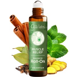 Gya Labs Muscle Relief Essential Oil Roll On - 0.34 Fl Oz - Travel Size Roller for Camping, Skin, Aromatherapy Relief, Convenience