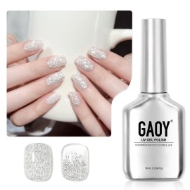 GAOY Glitter Gel Nail Polish, 16ml Milky White Silver Sparkly Gel Polish, Diamond Shiny Soak Off UV Light Cure for Nail Art DIY at Home, 2350 Ethereal Shine