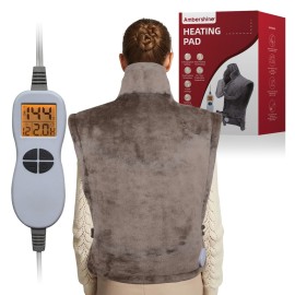 Ambershine 26x35 XXXL King Size Neck& Shoulder& Back Heating Pad with 12 Temperature Settings& 4 Auto-Off Countdown Timers, Pain Relief for Back/Neck/Shoulder, Christmas Gift for mom dad(Light Tan)