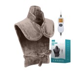 26 x 35 Flannel Neck&Shoulder&Back Heating Pad with 12 Temperature Settings&Countdown Timer, Pain Relief for Back/Neck/Shoulders/Menstrual Pain, Christmas Gifts for Women Men Mom Dad(Light Tan)