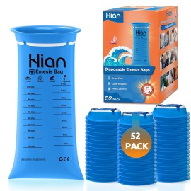 Hion Vomit Bags Disposable - 52 Pack 1000ml Emesis Bags - Leak Resistant, Medical Grade, Portable - Perfect for Motion, Car & Aircraft Sickness, Pregnant Women
