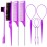 ZVOREI 8Pcs Hair Brushes Set with 4Pcs Topsy Hair Tail Tools 1Pcs Bristle Teasing Hair Brush 1Pcs Edge Control Brush 2Pcs Metal Pin Rat Tail Combs for Woman Girl Hair Styling,Edge&Back Brushing purple