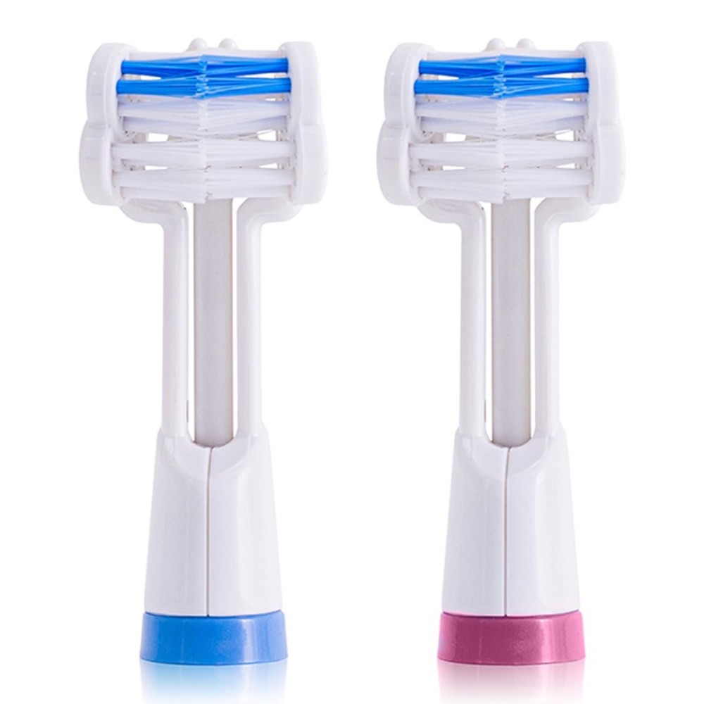 Triple Bristle Replacement Brush Head Refills | Innovative 3 Head Design | Compatible with Triple Bristle Brand Sonic Toothbrush | Color Changing Indicator Bristles | 2 Pack (Blue & Pink)